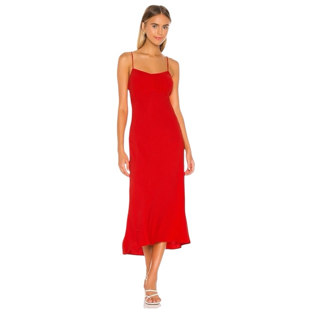 ASTR the Label Red Charisma Fitted Mermaid Style Crepe Tie Back Dress Romantic